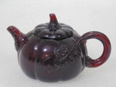 琥珀雕刻南瓜形茶壺